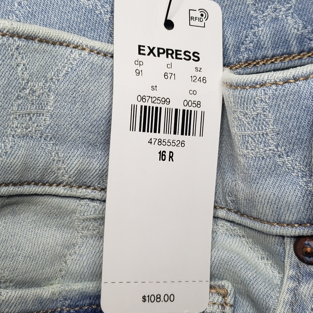 Express Modern Straight High Rise Patterned Jeans - Picture 8 of 8